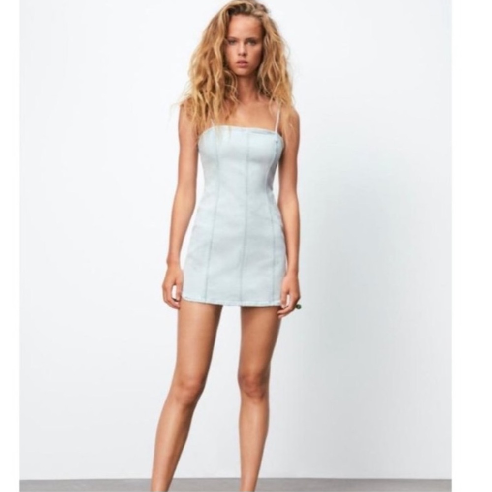 Zara denim mini dress spaghetti straps